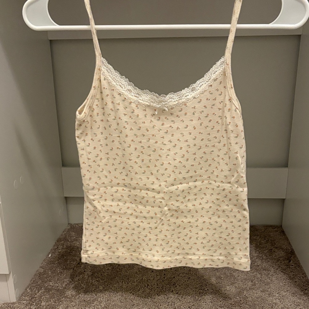 Brandy Melville Cream Floral Lace Cami